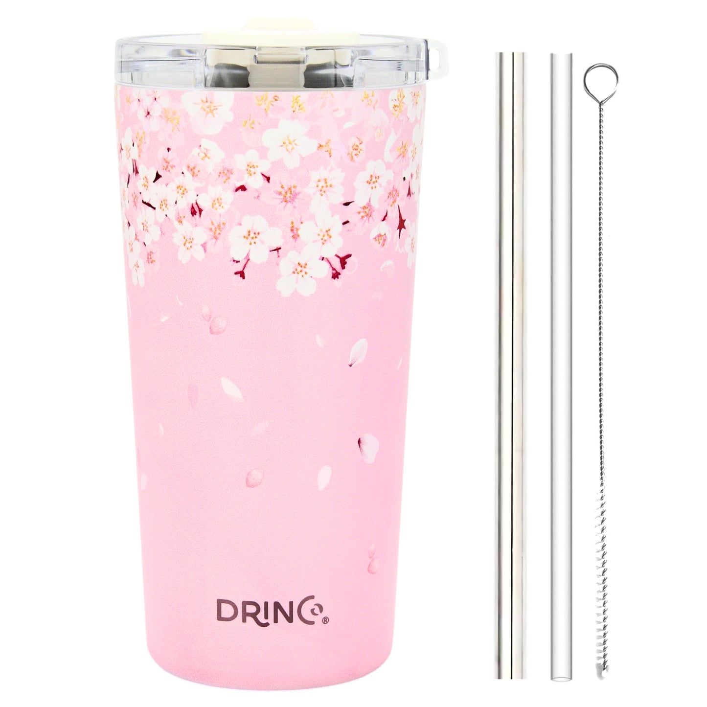 Vaso con aislamiento DRINCO® Seattle de 20 oz con tapa a prueba de derrames y pajita - Sakura