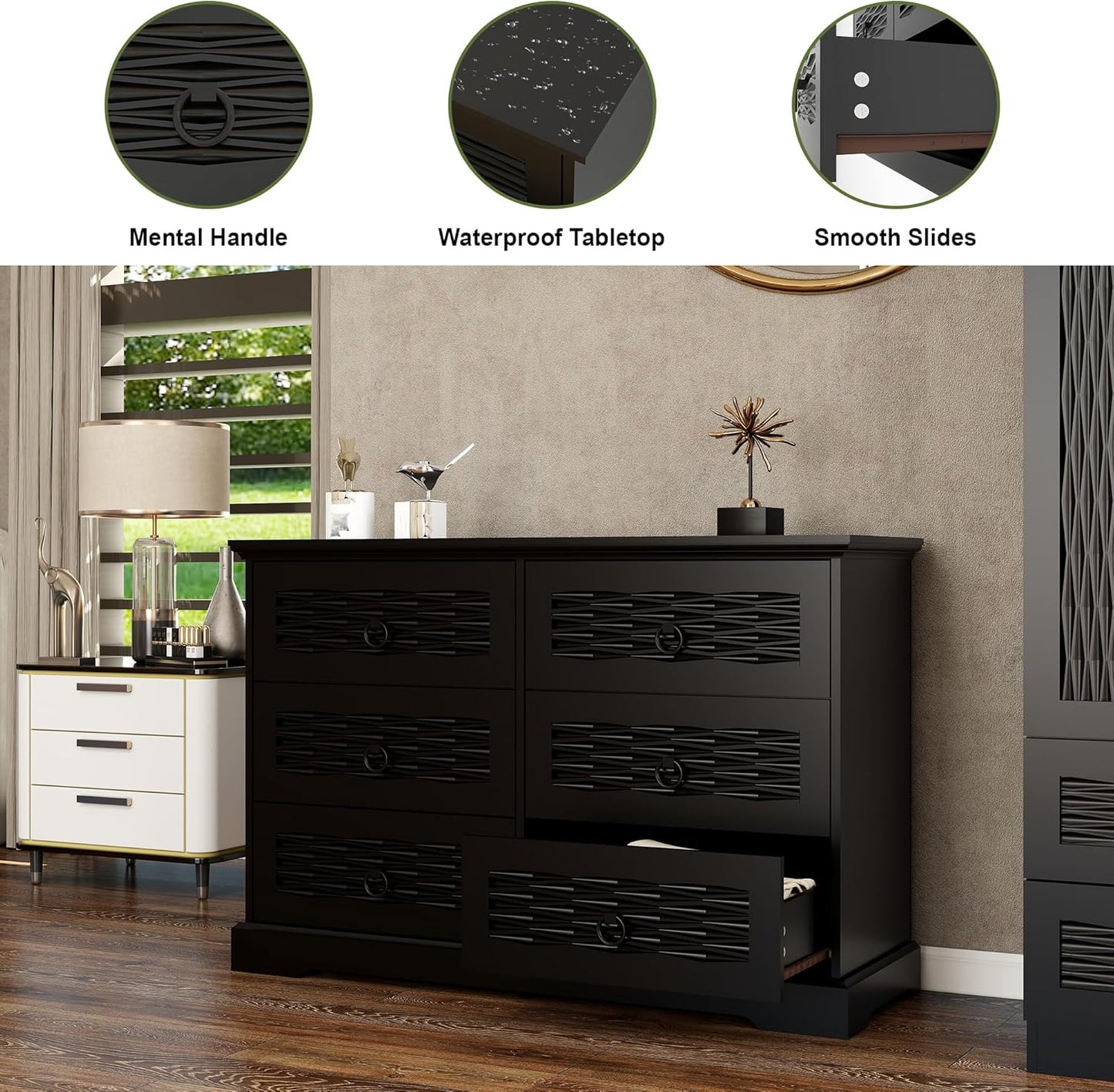 Modern 6-Drawer Wooden Dresser- Stylish & Functional Organizer