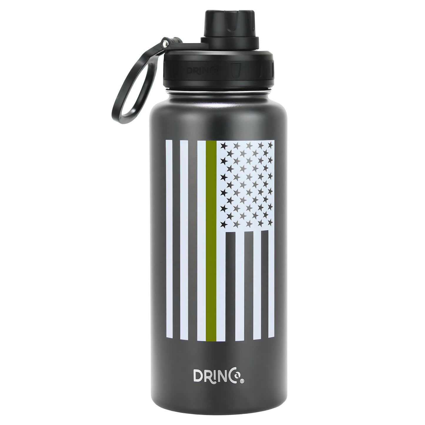 DRINCO® 32oz Stainless Steel Water Bottle-Thin Green-Black, Durable Hydration Bottle