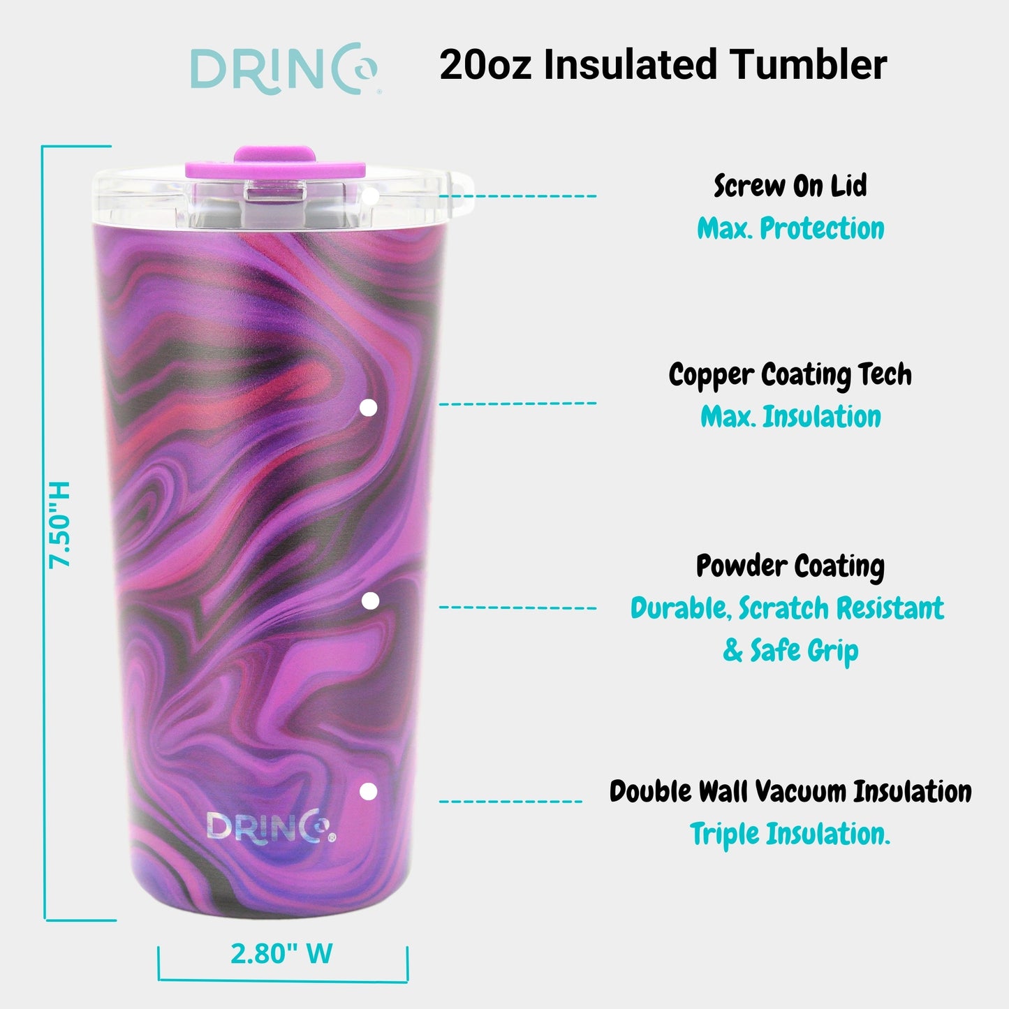 DRINCO® Seattle 20oz Insulated Tumbler Leakproof w/straw-Purple Swirl