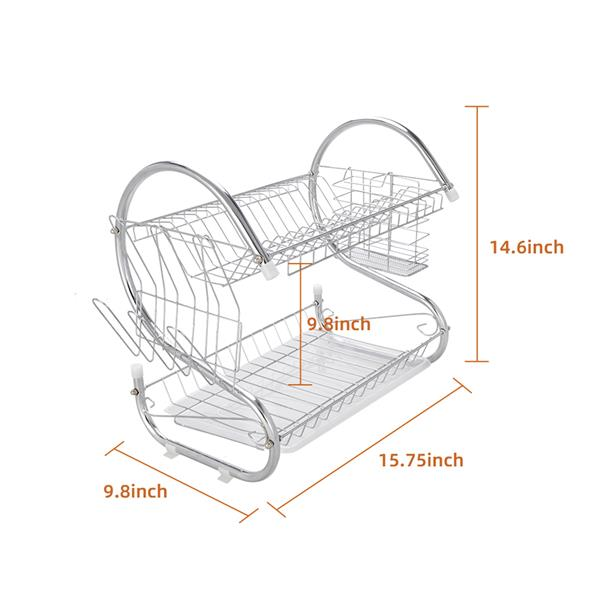 2 Layer Stainless Steel Dish Drying Rack Organizer Durable Kitchen Shelf Dish Drainer Space-Saving Storage