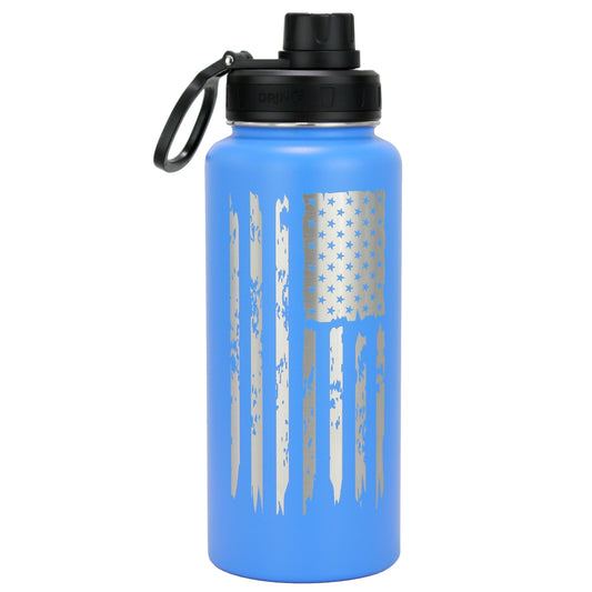 DRINCO® 32oz Stainless Steel Water Bottle - USA Flag Design in Royal Blue