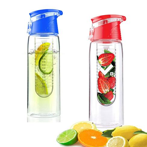 Fruit Infuser Water Bottle - BPA - Free 20oz Drink Bottle with Built-In Straw and Flip - Top Cap