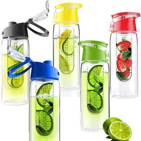 Fruit Infuser Water Bottle - BPA - Free 20oz Drink Bottle with Built-In Straw and Flip - Top Cap