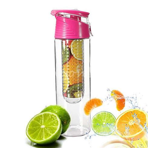 Fruit Infuser Water Bottle - BPA - Free 20oz Drink Bottle with Built-In Straw and Flip - Top Cap