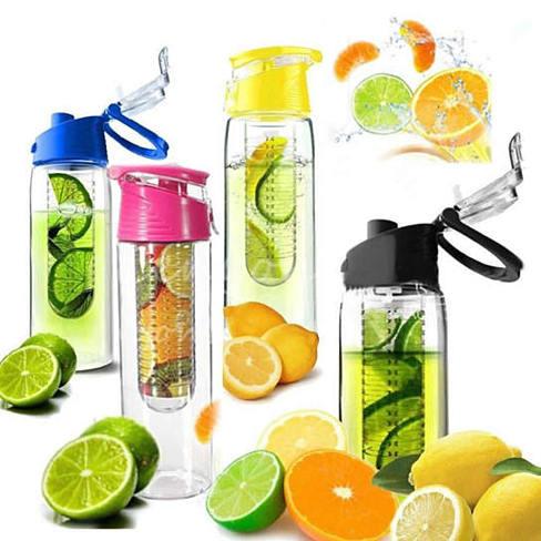 Fruit Infuser Water Bottle - BPA - Free 20oz Drink Bottle with Built-In Straw and Flip - Top Cap