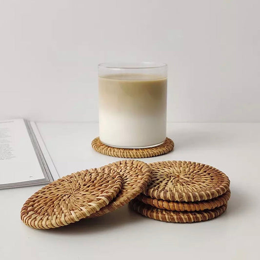 Handmade Rattan Coasters - Set of 4 Stylish Table Decor