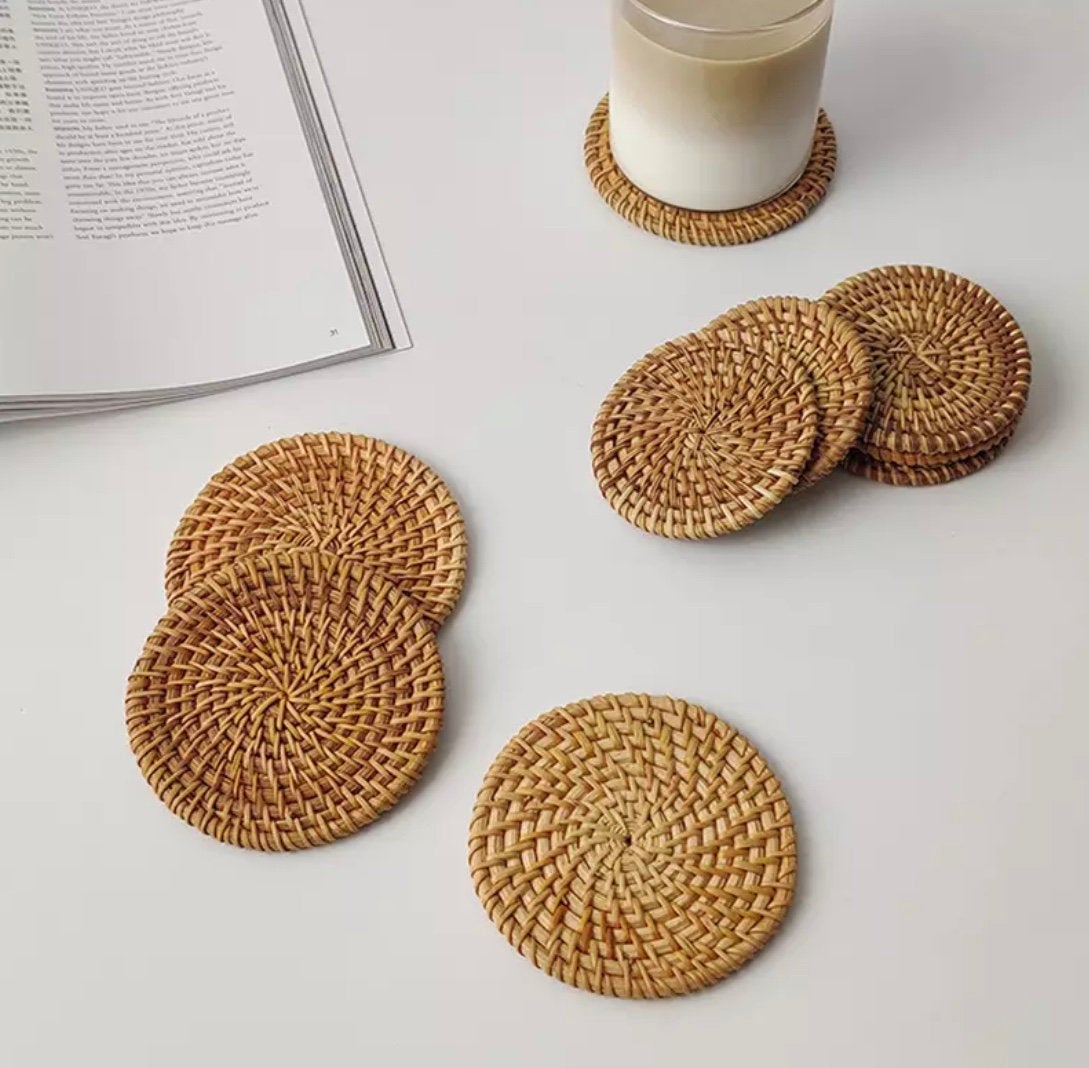 Handmade Rattan Coasters - Set of 4 Stylish Table Decor