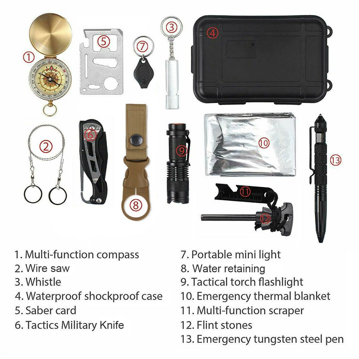 14-in-1 Outdoor Emergency Survival Kit for Camping